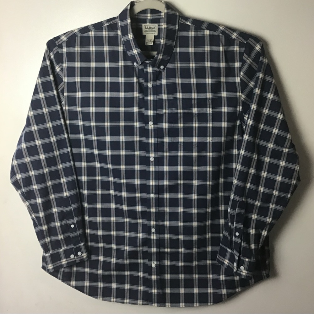L.L. Bean blue with red plaid long sleeve button down traditional fit shirt.XXL